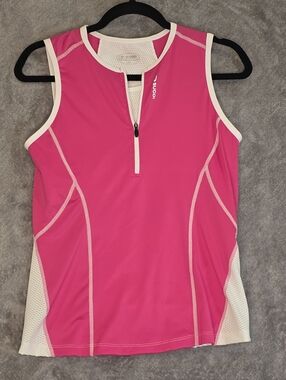 SUGOI Women's Hot Pink Large Sleeveless Cycling Top with White Trim 1/4 Zip Bra